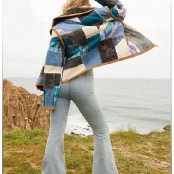 NEW Free People Leia Denim Suede Patched Moto Jacket Size XS $748 [jb] - Picture 6 of 10